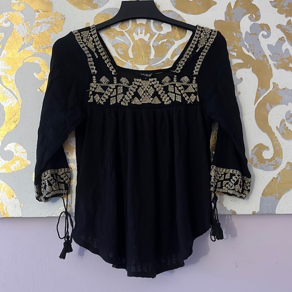 Lucky Brand Tops - Lucky Brand Size Medium Black Embroidered Shirt with Tassel Details
